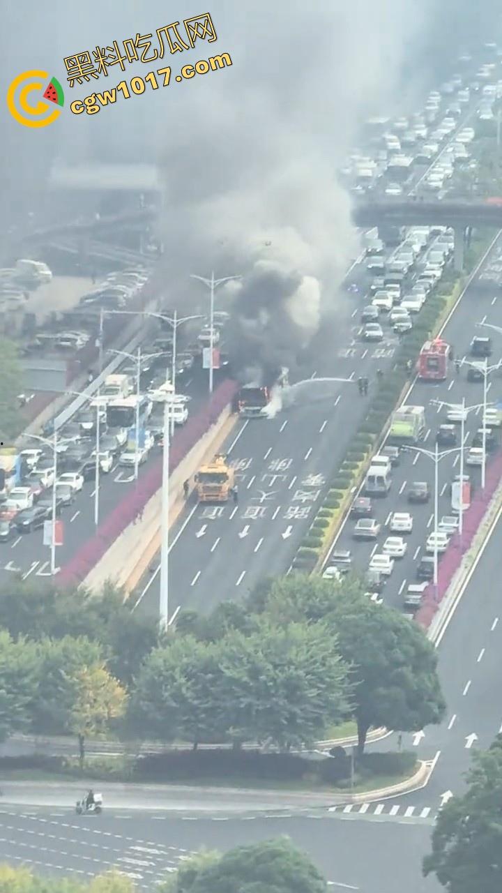 广东佛山季华园隧道口公交车发生自燃，现场浓烟滚滚，火势极其的大，具体自燃原因还待查明！