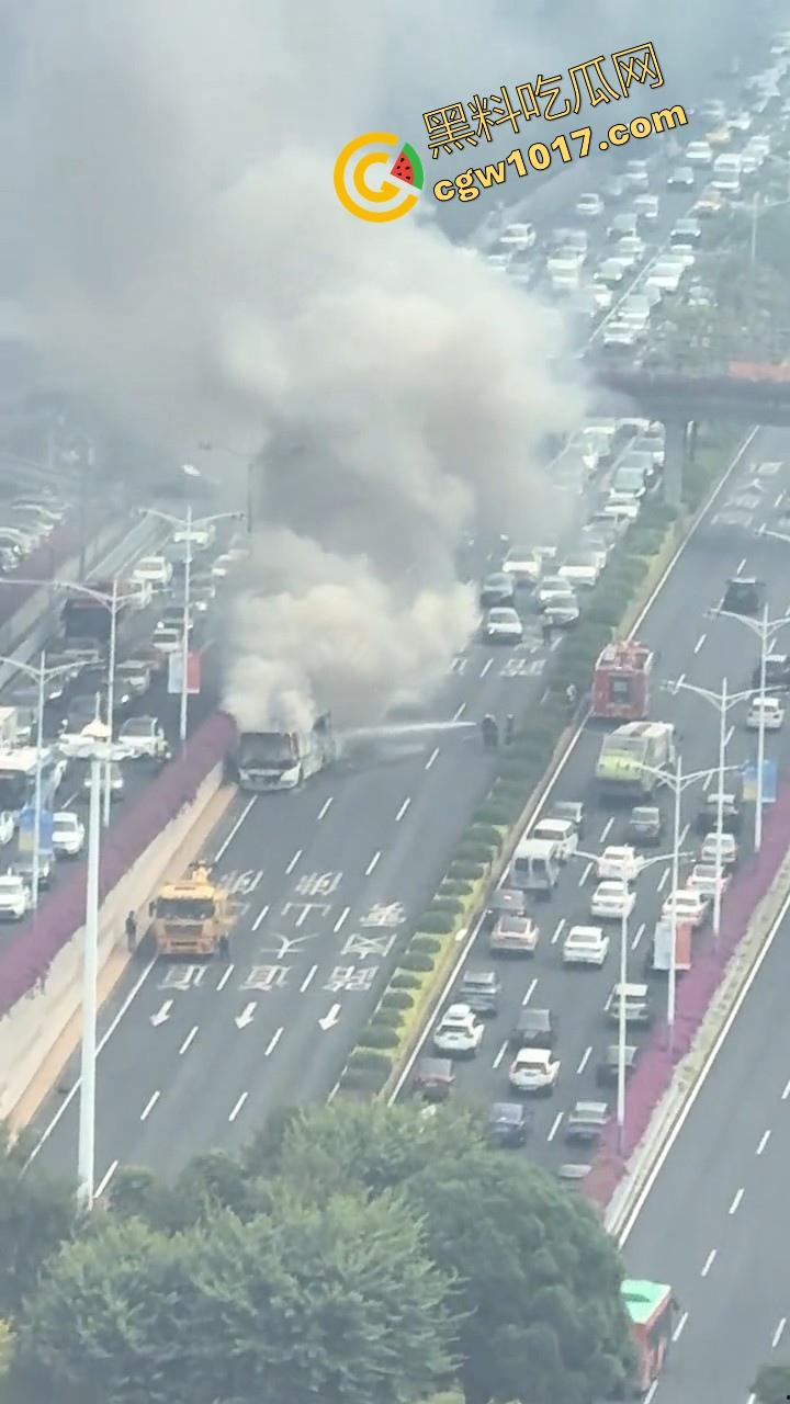 广东佛山季华园隧道口公交车发生自燃，现场浓烟滚滚，火势极其的大，具体自燃原因还待查明！
