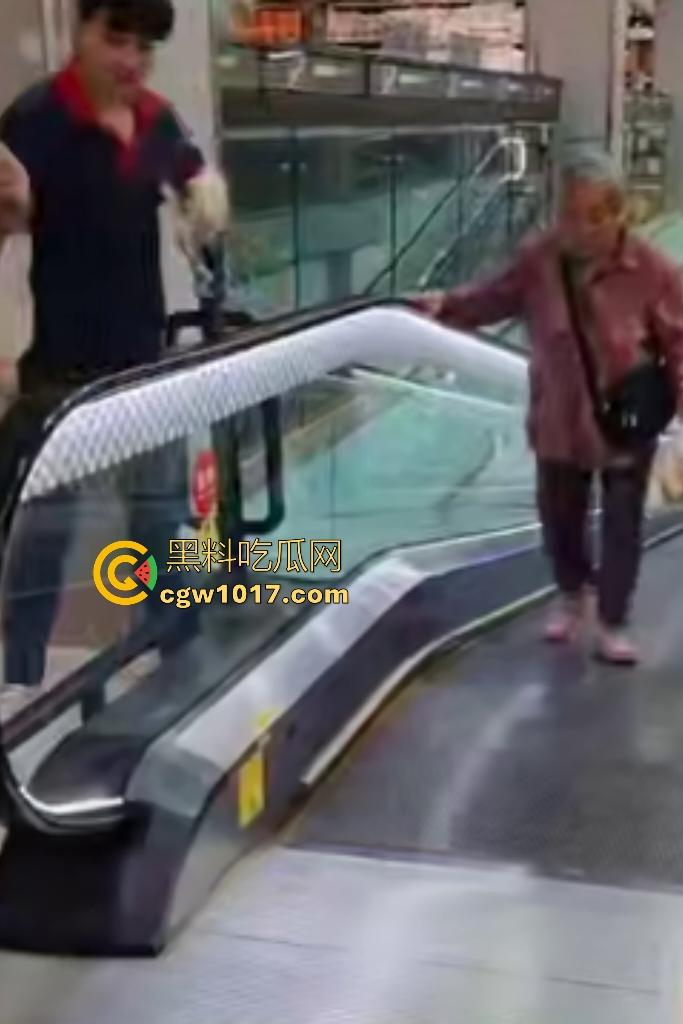 NPC大妈逆行走电梯,电梯向下她硬向上爬,逛一圈回来还在走,还要工作人员拉一把,没摔死就不错了!