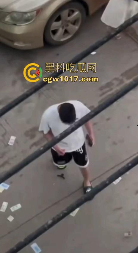 街头白衣猛男当街暴打短裙少妇，猛扯白裙少妇，直接一个过肩摔，把人摔得狗吃屎一样，手中钱散落街头！